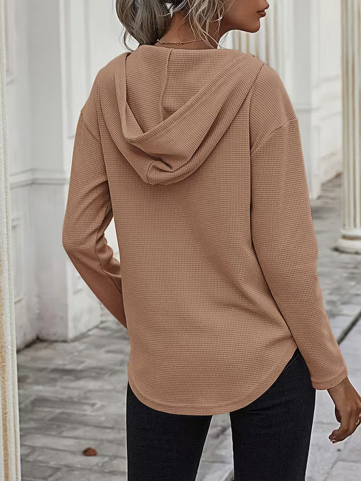 Heydi - Long Sleeve Curved Hem Hooded Sweatshirt