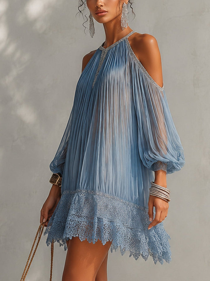 Viyana - Pleated Cold Shoulder Mini Dress