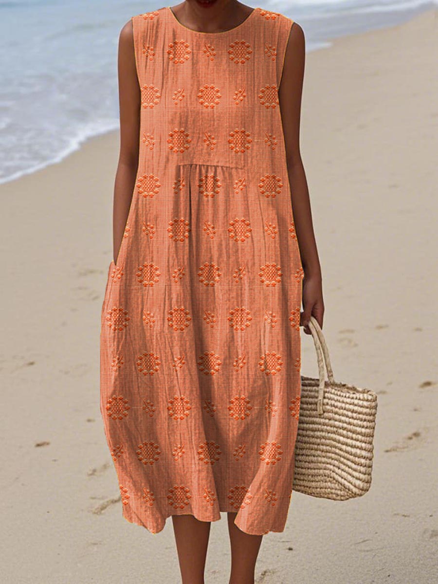 Aikaterini - Elegant Sleeveless Cotton Pocket Dress
