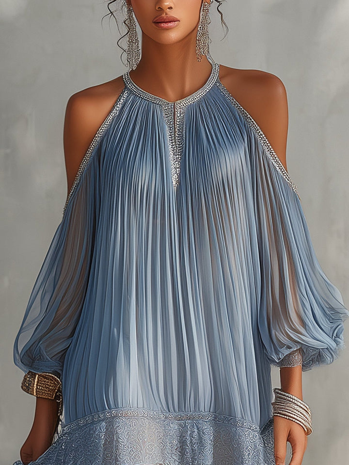 Viyana - Pleated Cold Shoulder Mini Dress