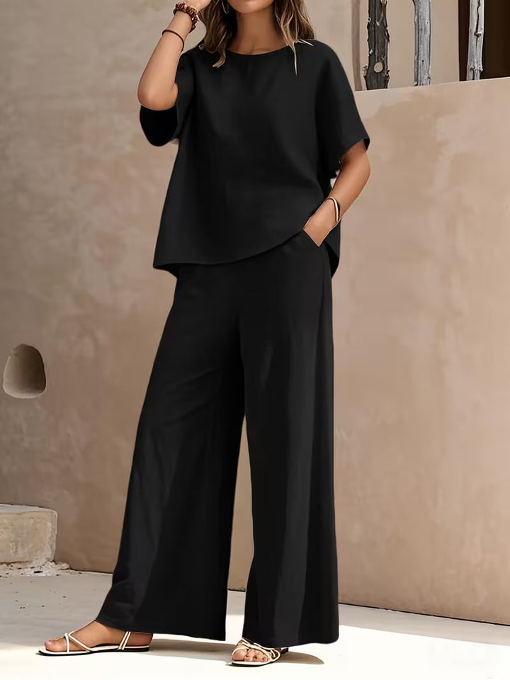 Josy -  Short Sleeve Wide Leg Trouser Set