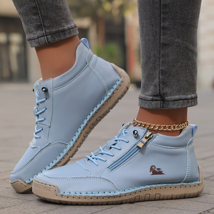 Echogrid - Lace-Up Zip Sneakers with Contrast Stitching