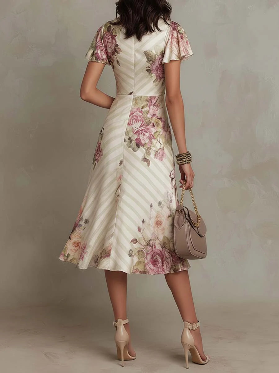 Neomi - Elegant Retro Floral Satin Dress