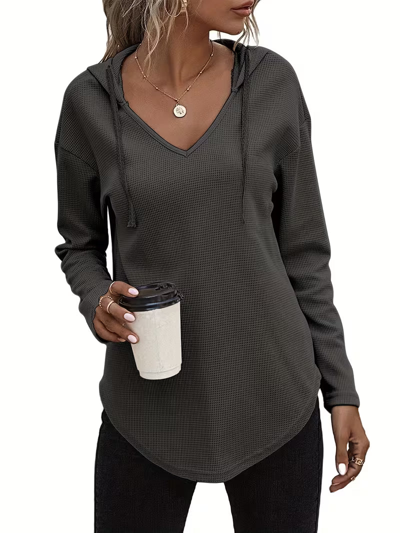 Heydi - Long Sleeve Curved Hem Hooded Sweatshirt