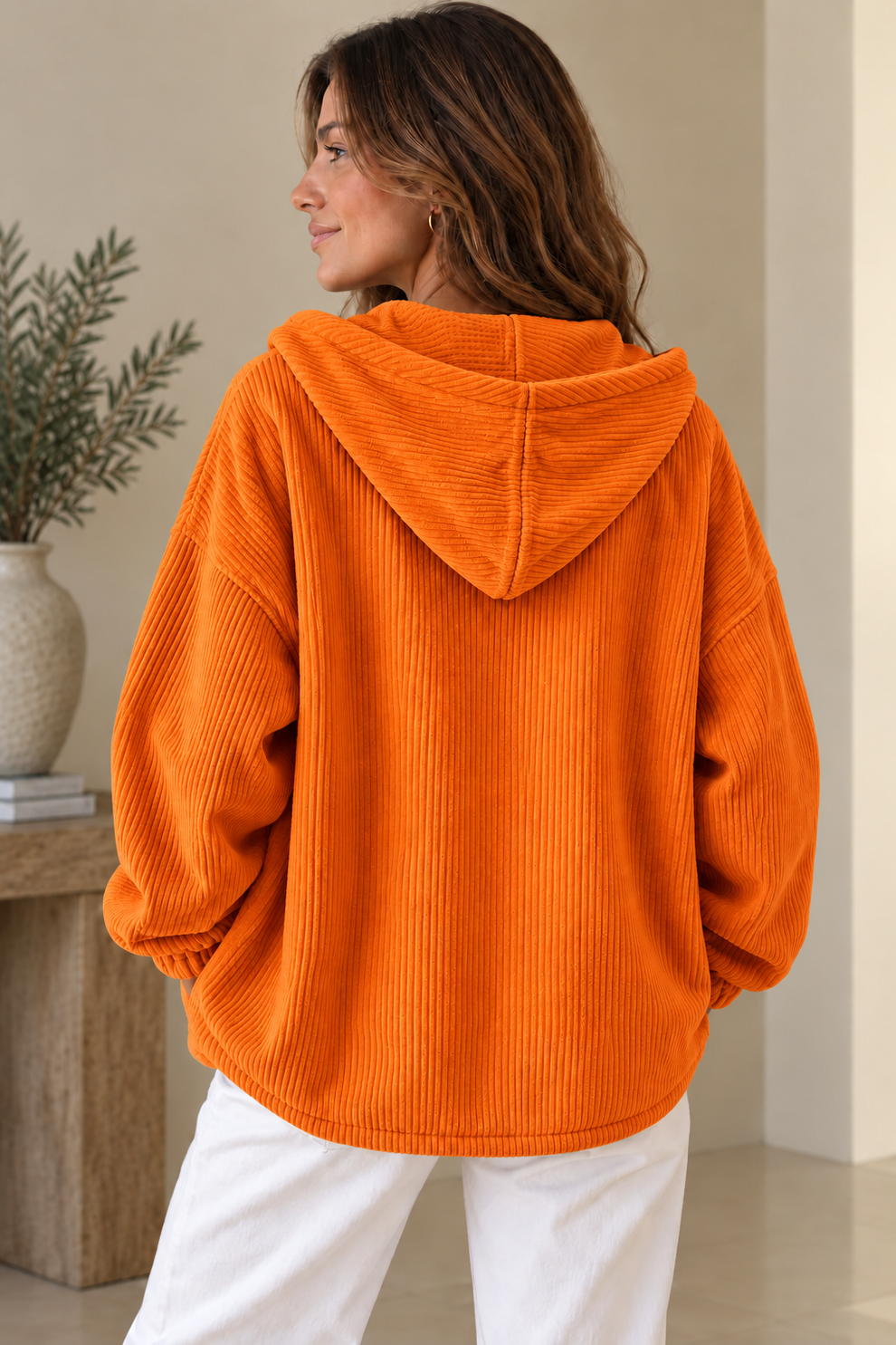 Camilessa - Oversized Corduroy Hooded Jacket