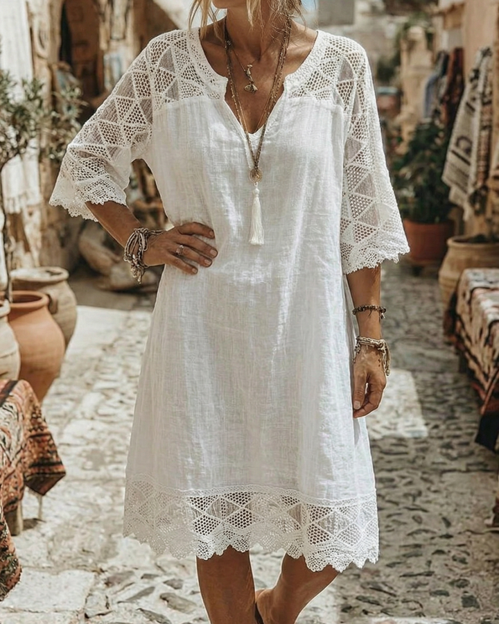Kilina - V-neck Lace Patchwork Dress