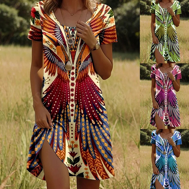 Linnea - Fashionable Short Sleeve Printed Dress