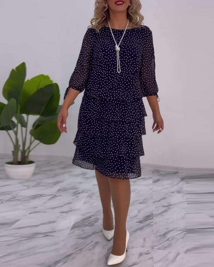 Eralyn - Polka Tiered Dress With Tie-Slit Sleeves