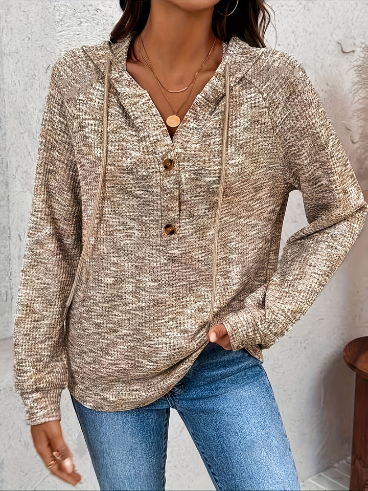 Tessis - Long Sleeve Hoodie Sweater With Button