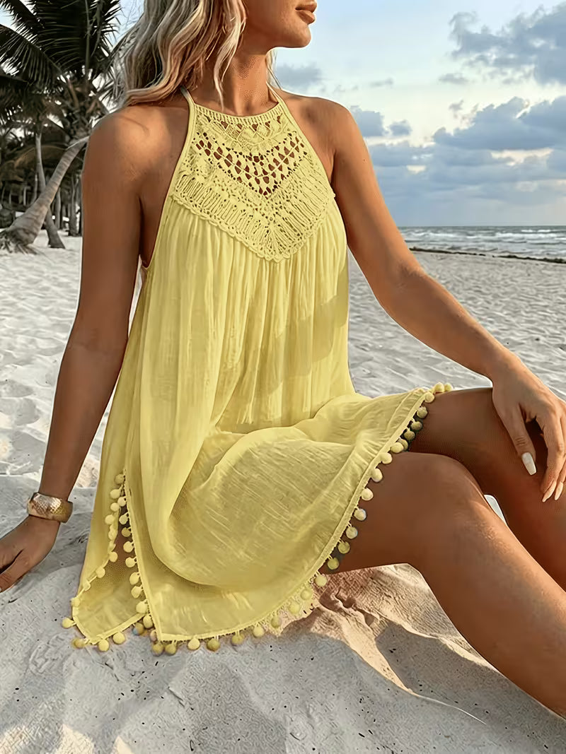 Shiena - Elegant Lace Crochet Halter Neck Dress