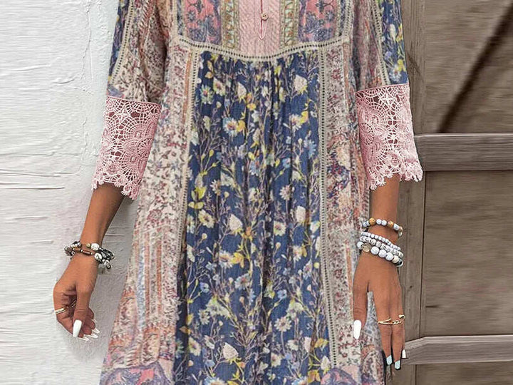 Tegan - Luxury Floral Print Dress With Lace
