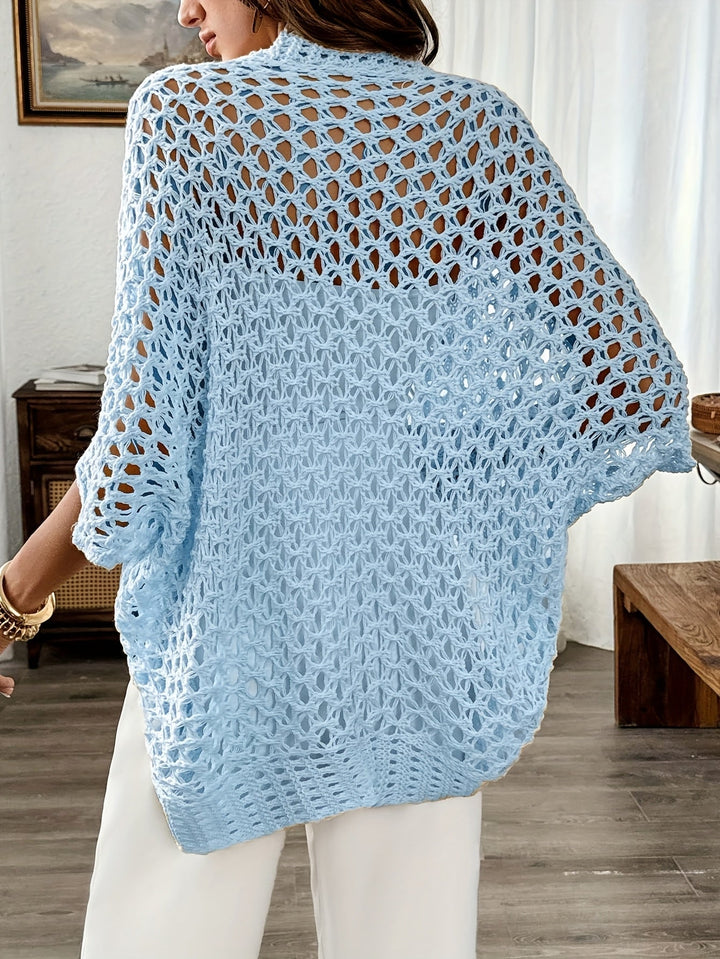 Etleva - Elegant Hollow Cardigan With Batwing Sleeves