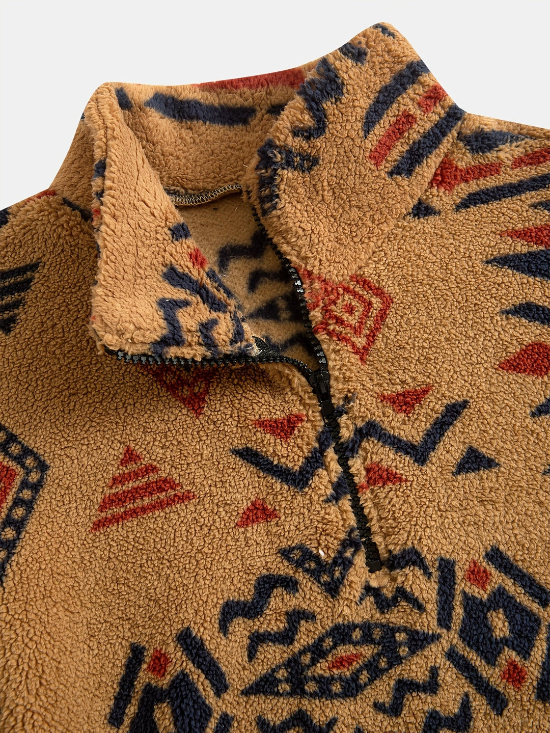 Helixbeam - Geometric Print Half-Zip Fleece Pullover Sweatshirt