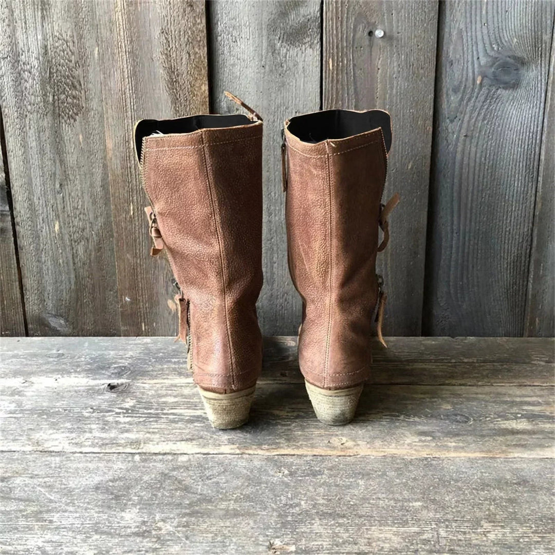 Lulia - Leather Ankle Boots With Side Zipper