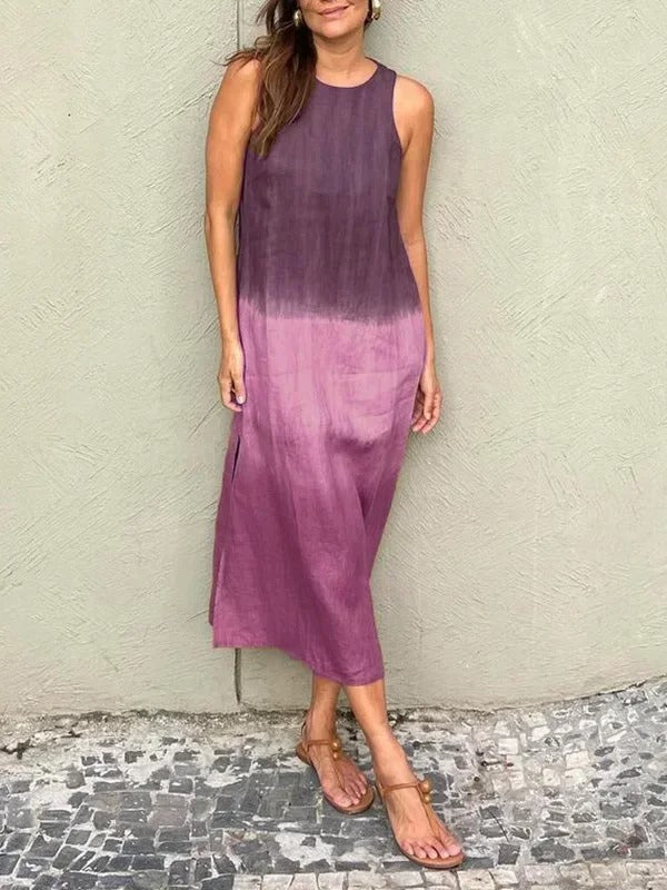 Melisa - Round Neck Cotton And Linen Dress