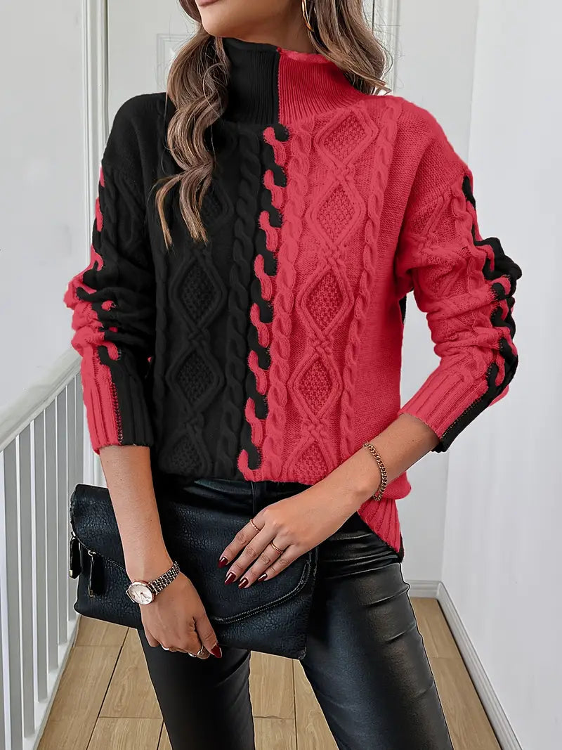 Leovia - Elegant Striped High Neck Sweater