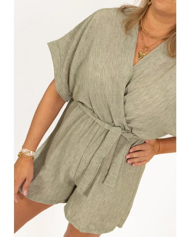 Lerusik - Linen Short Sleeve Playsuit