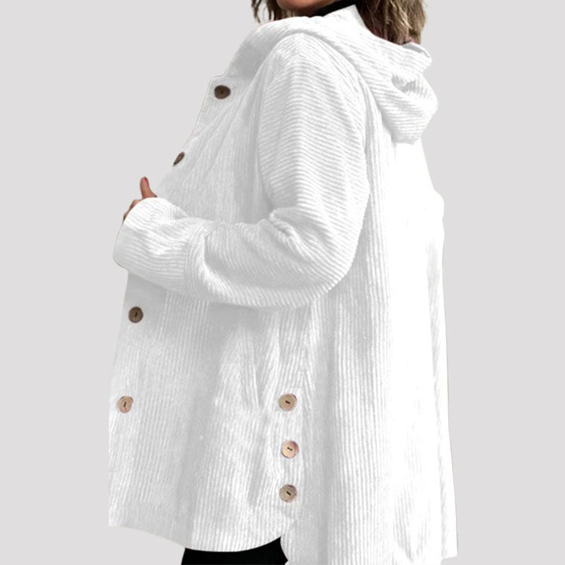 Daleny - Hooded Velvet Button Up Jacket