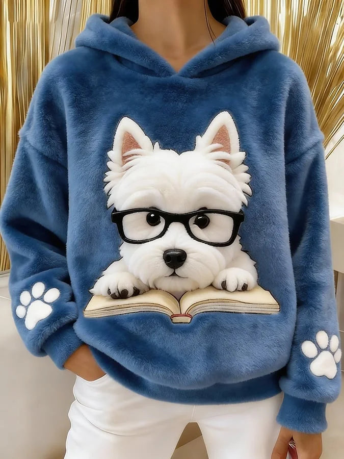 Galaora - Terrier Print Flannel Hooded Sweatshirt