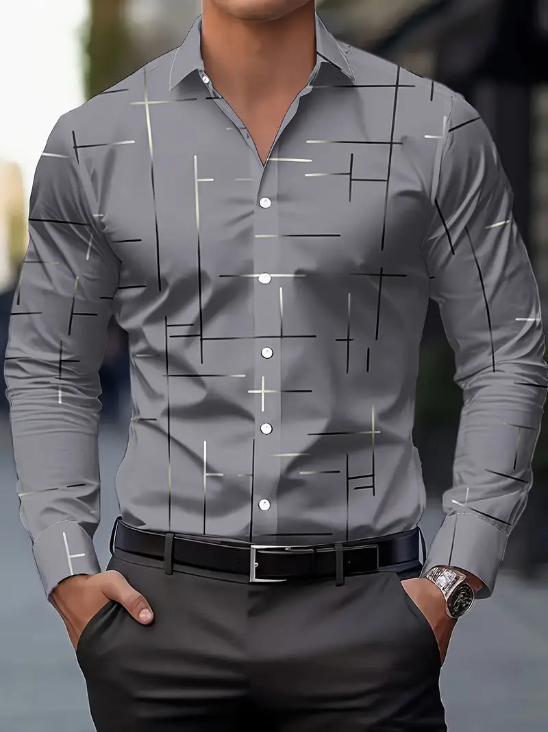 Nerio - Geometric Print Long Sleeve Shirt