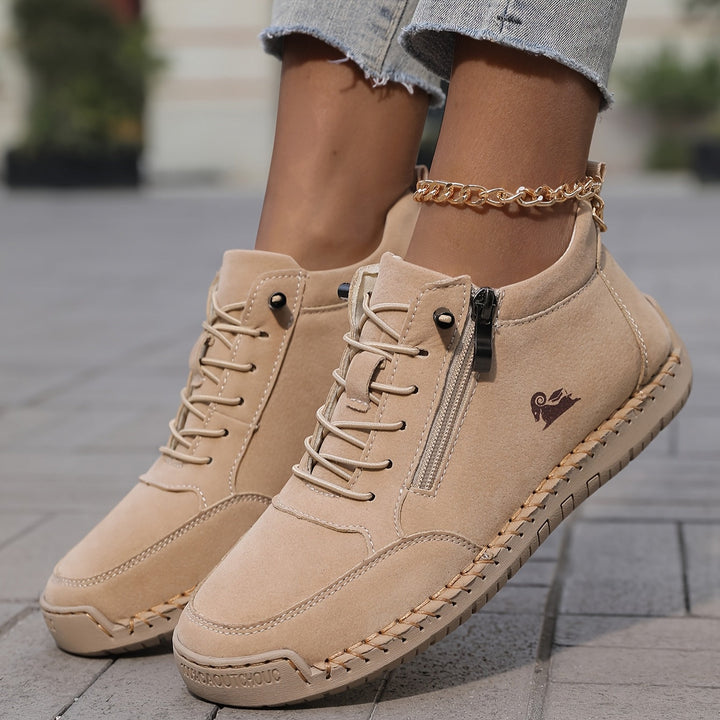 Echogrid - Lace-Up Zip Sneakers with Contrast Stitching