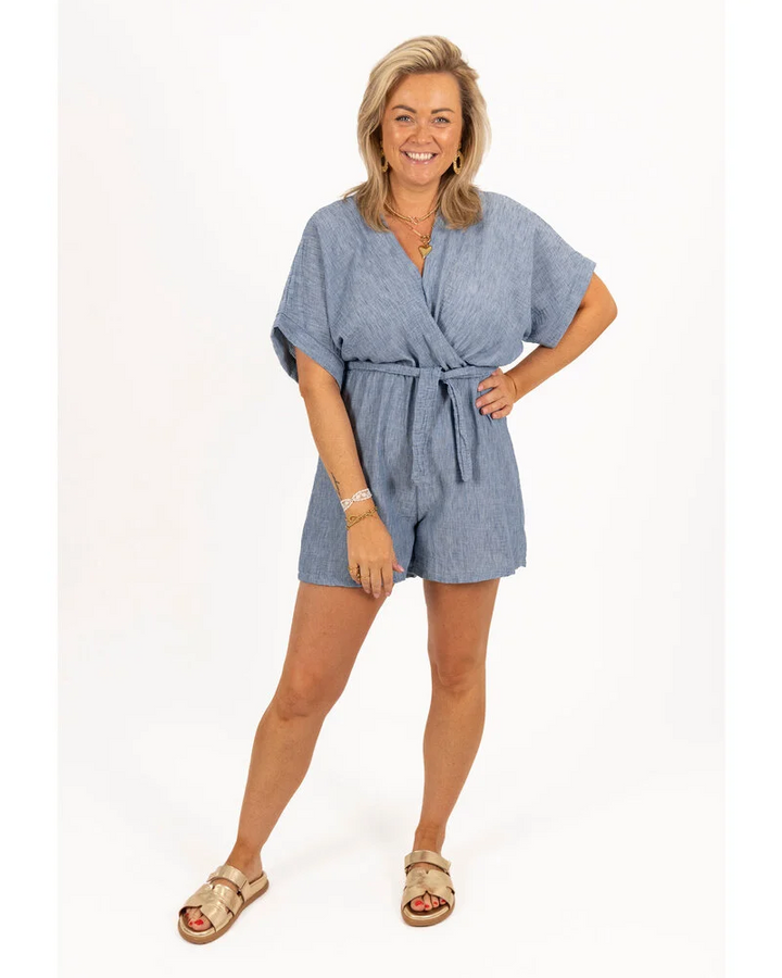 Lerusik - Linen Short Sleeve Playsuit