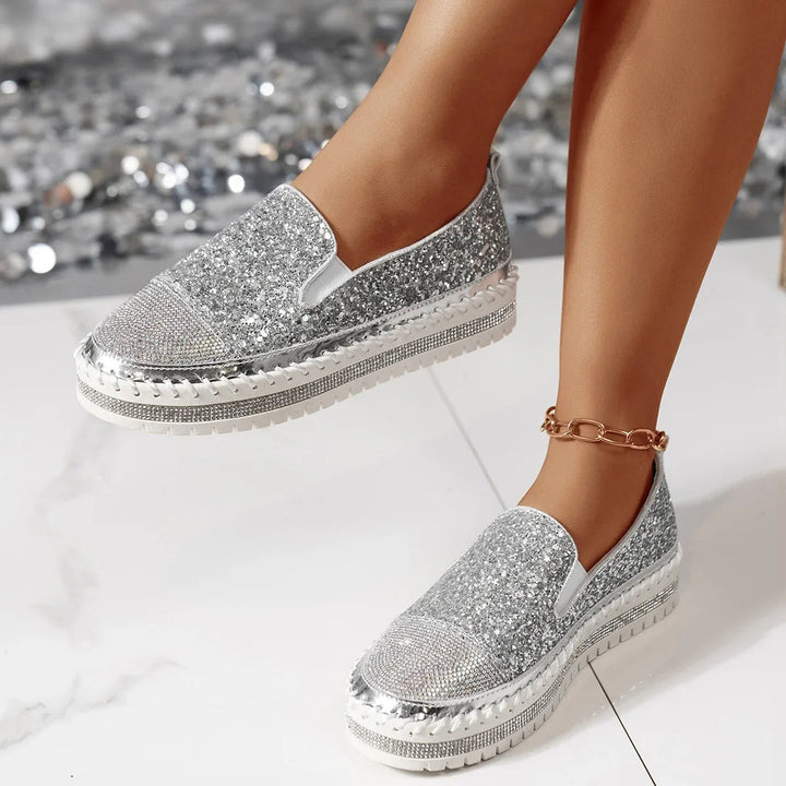 Lizka - Glitter And Rhinestone Platform Loafers