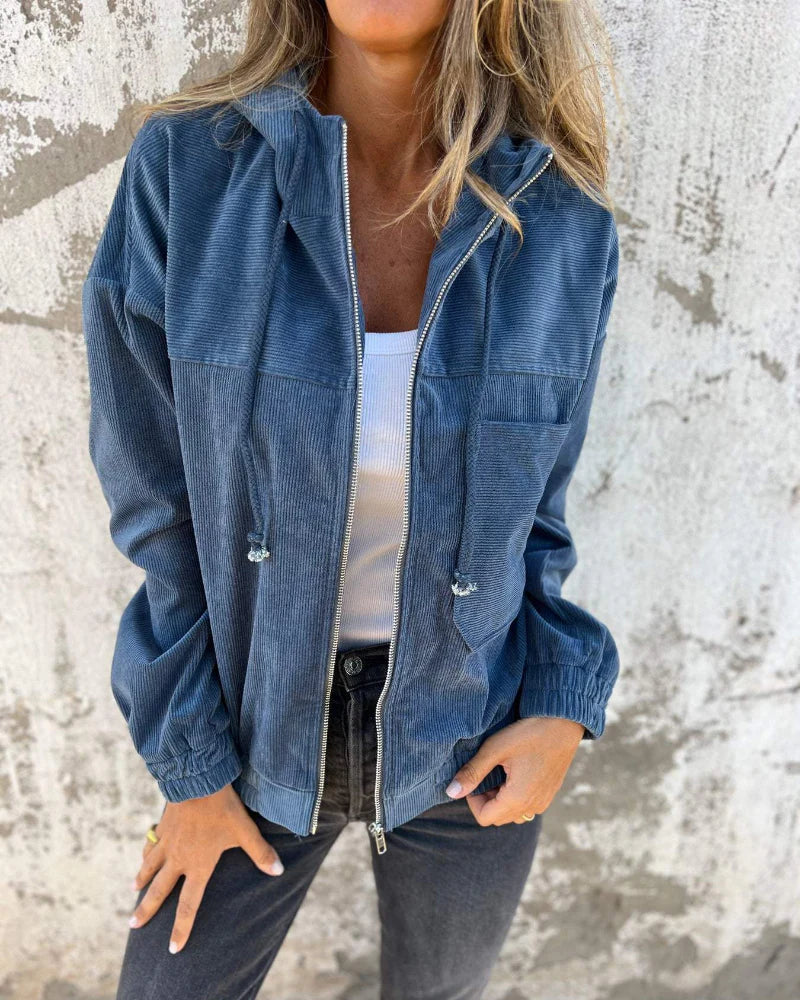 Danna - Hooded Corduroy Jacket With Zip