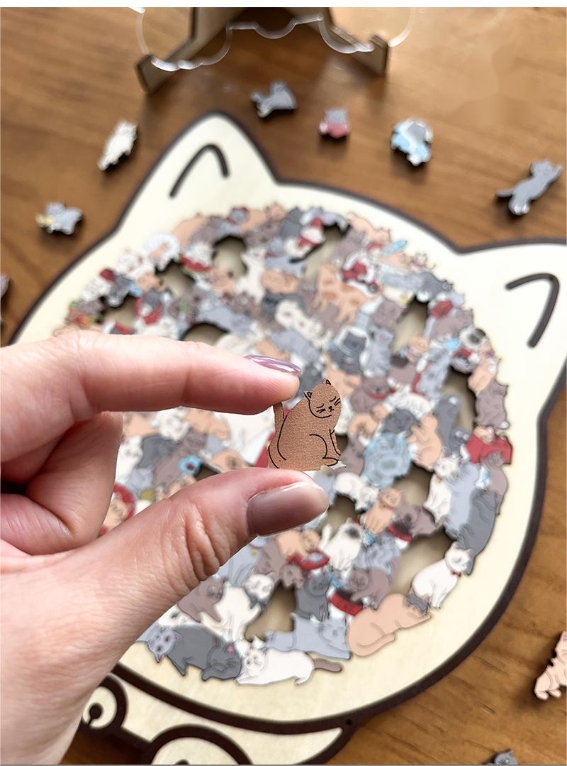 KittyCluster - 135-Piece Wooden Cat Shape Puzzle