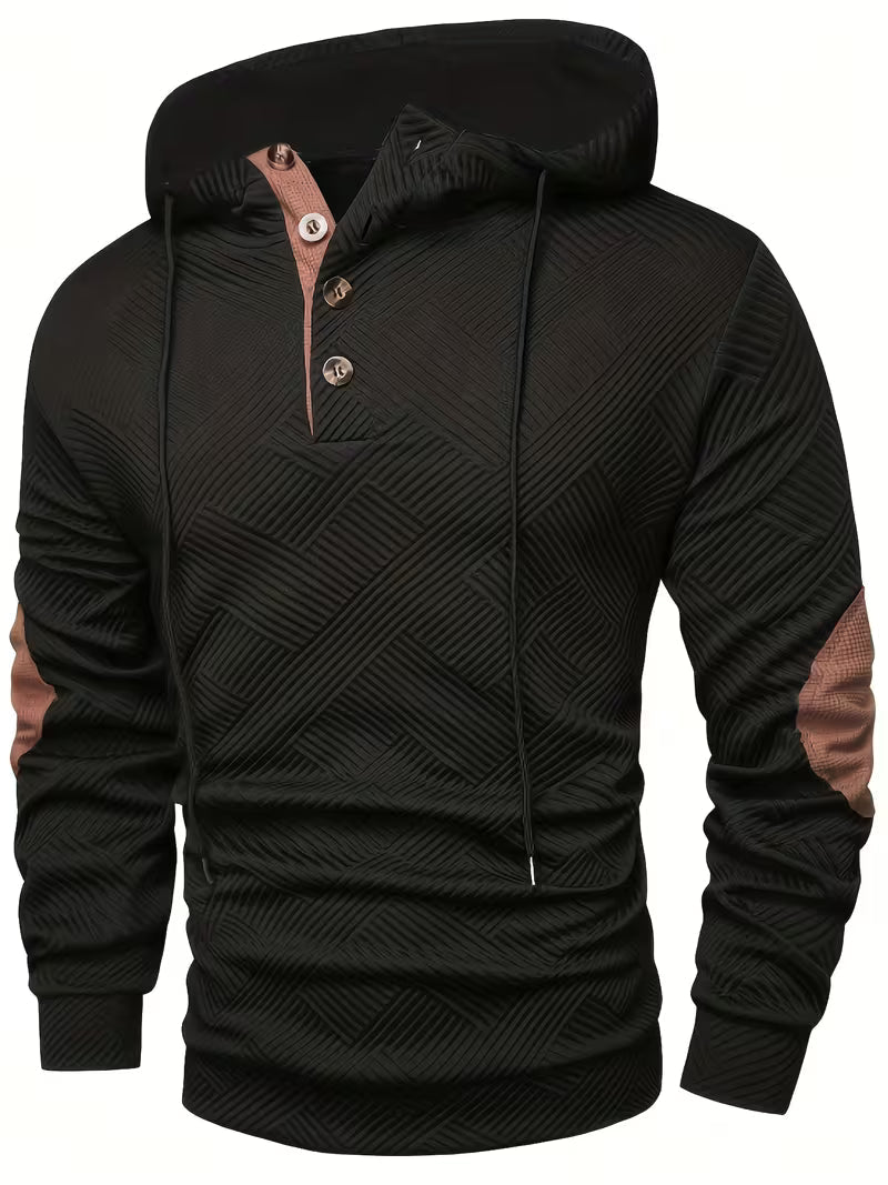 Bertax - Textured Hooded Sweatshirt with Contrast Elbow Patches
