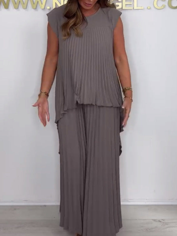 Blithe – Pleated Midi Top And Wide Leg Trousers
