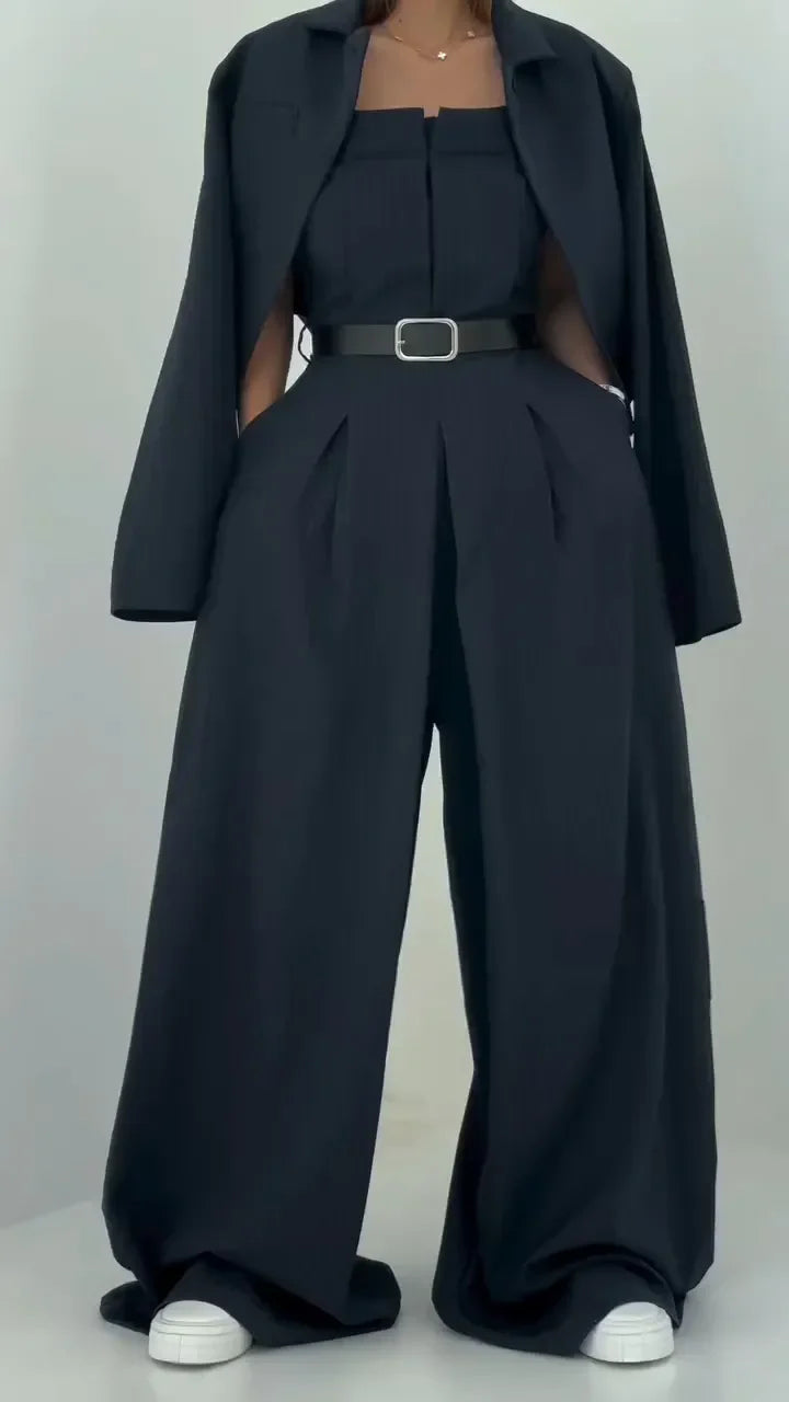 Lavara - Cropped Blazer And Wide Leg Trouser Set