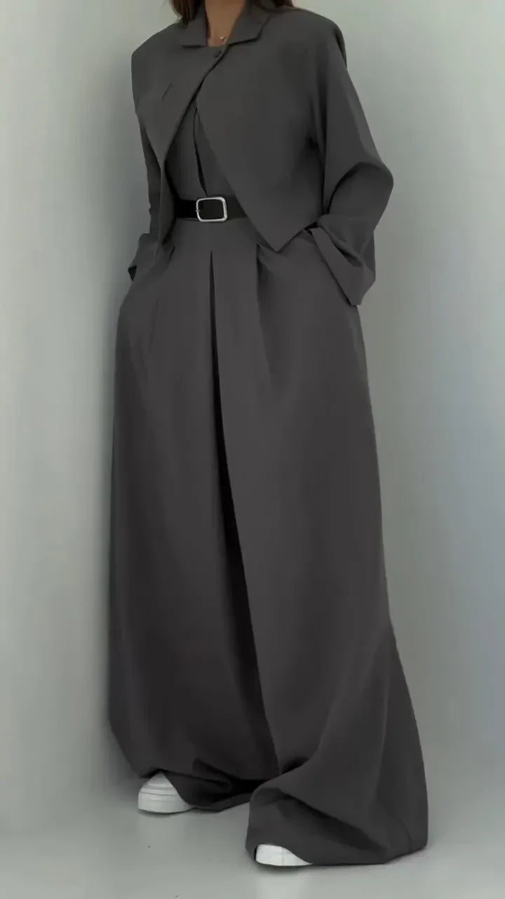 Lavara - Cropped Blazer And Wide Leg Trouser Set