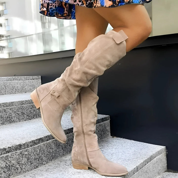 Kimara - Leather Knee High Boots With Side Zipper