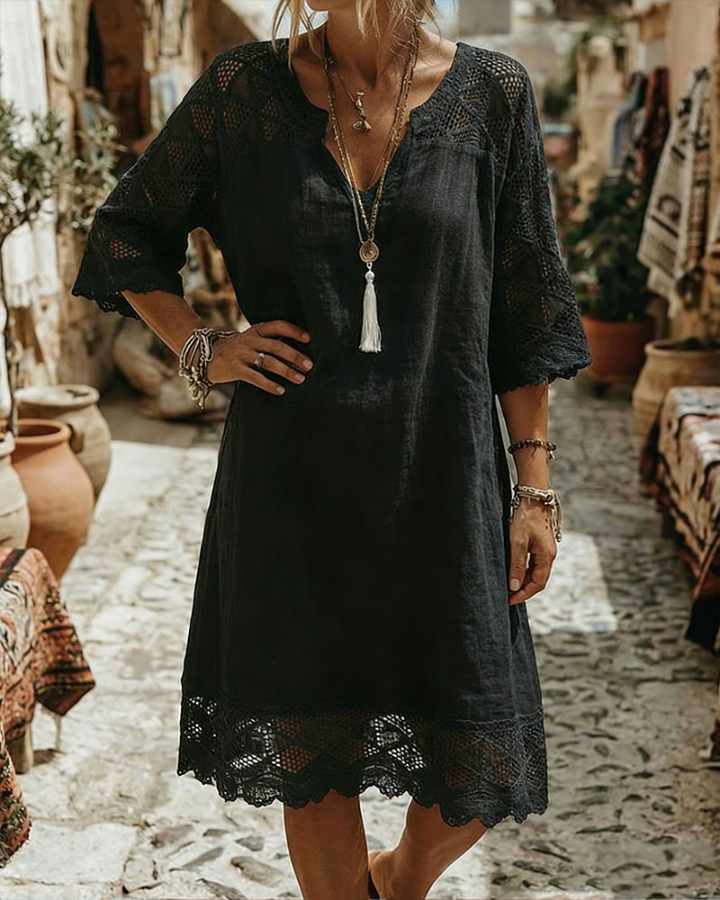 Kilina - V-neck Lace Patchwork Dress