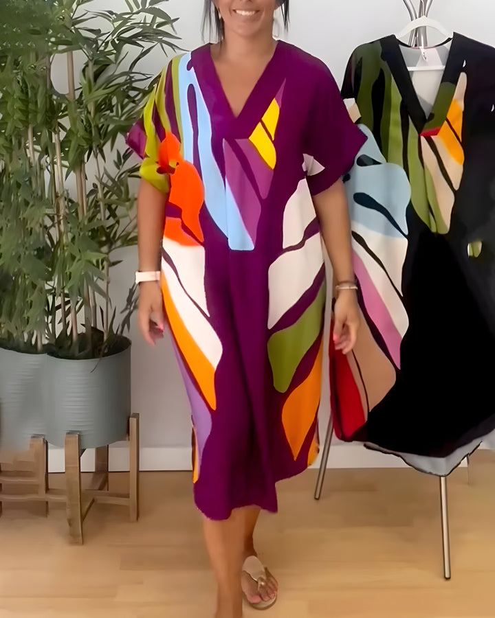 Ailsa - Casual Colorful Leaf Print Dress