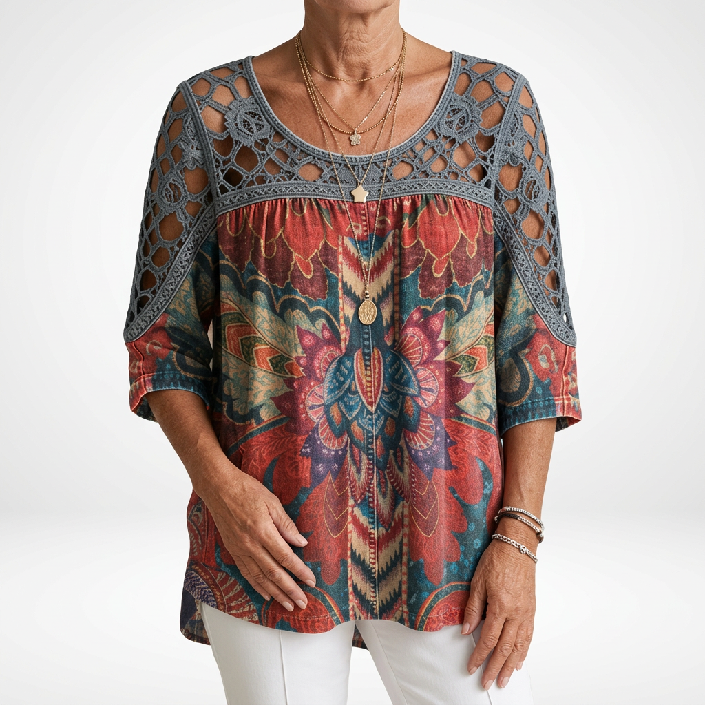 Steven - Bohemian Ethnic Print Blouse