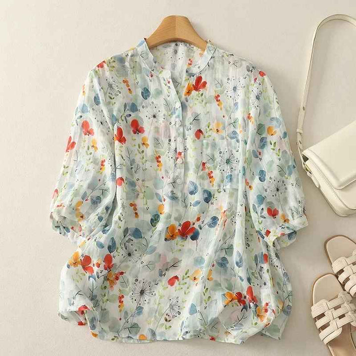 Rusina - Elegant Linen Blouse With Button Front