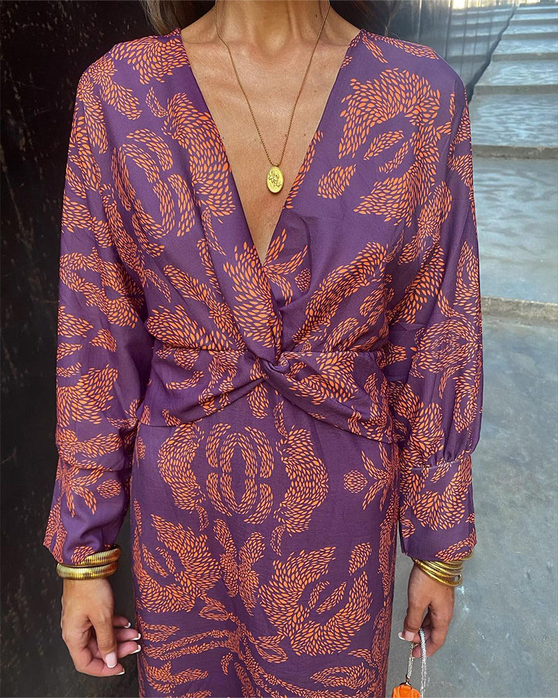Dineke - Elegant Long Sleeve Floral Print Dress