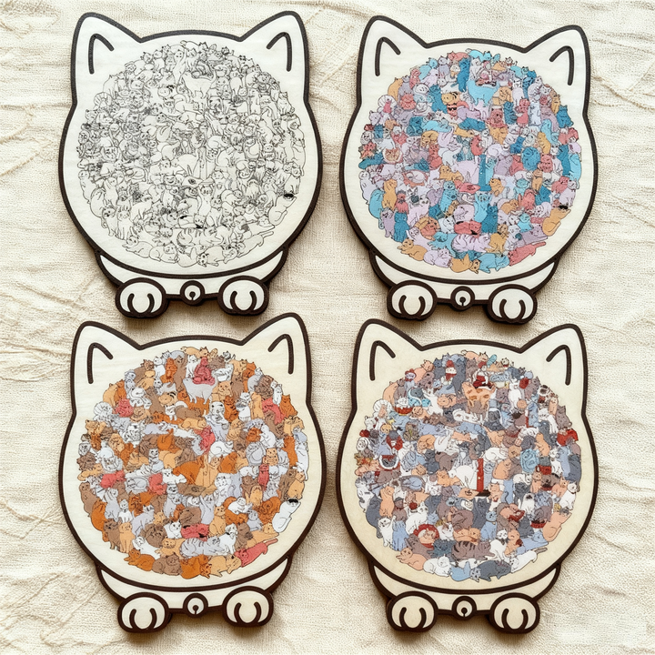 KittyCluster - 135-Piece Wooden Cat Shape Puzzle