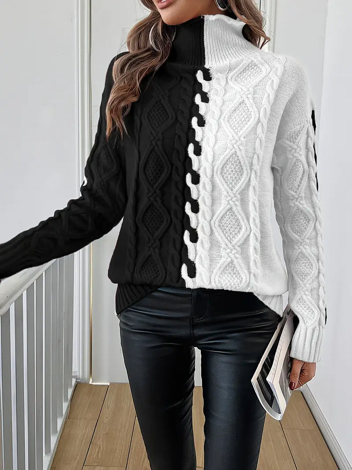 Leovia - Elegant Striped High Neck Sweater