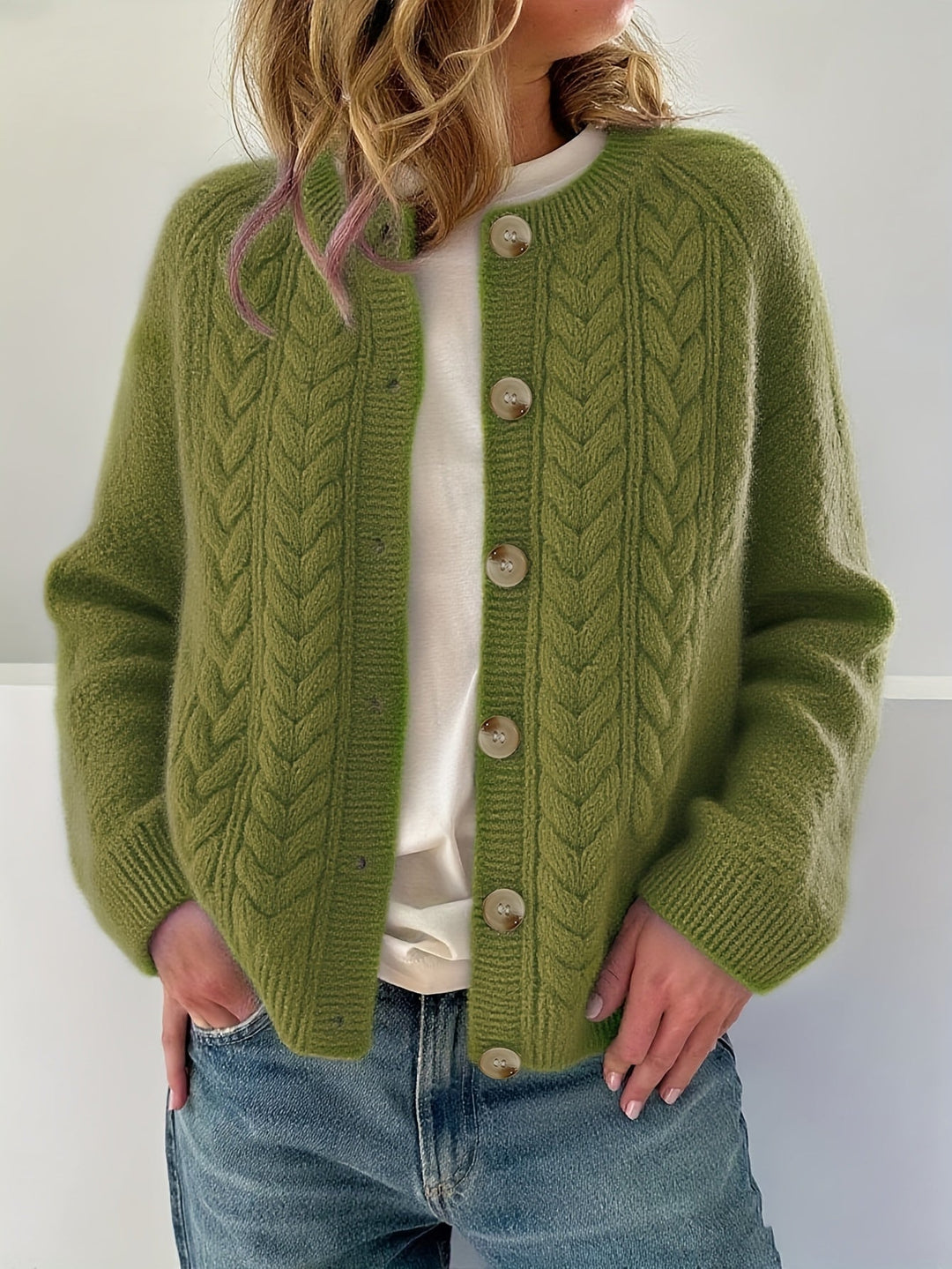 Dwina -  Cable Knitted Cardigan With Button