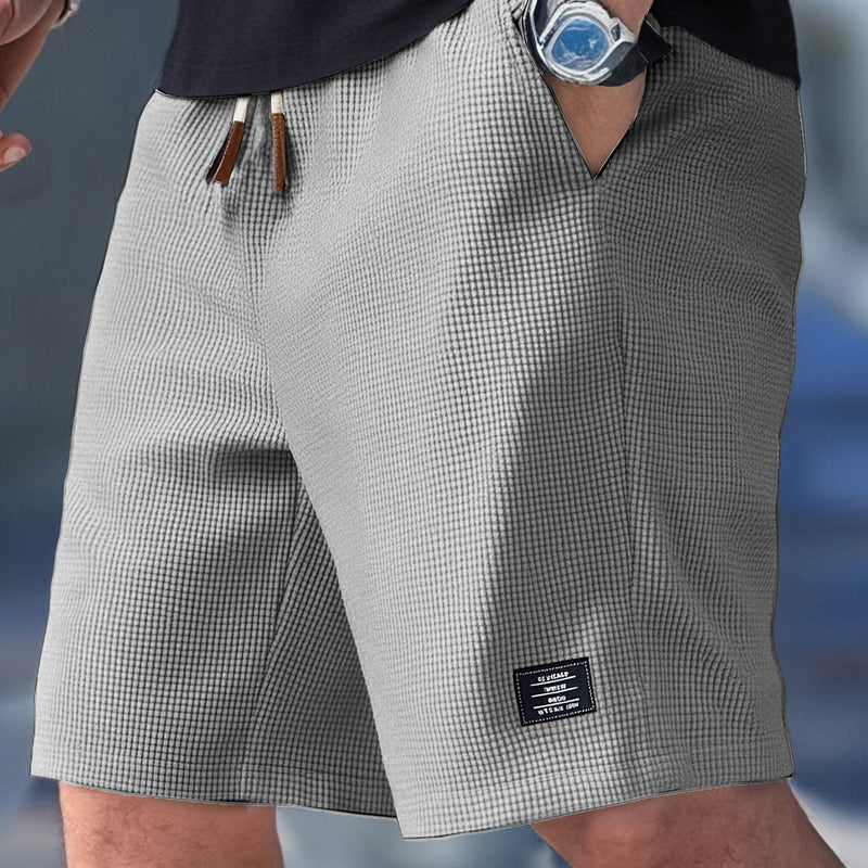 Buntham - Waffle Texture Drawstring Casual Shorts