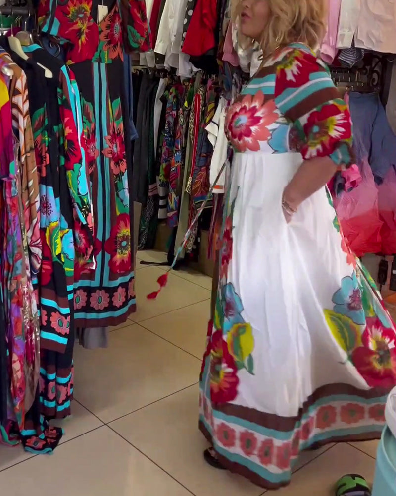Nerijaa - Deep V-neck Floral Dress
