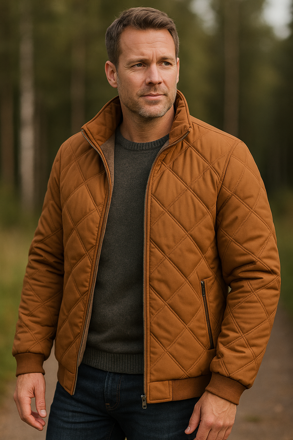 Grisson - Diamond Pattern Jacket with Stand-Up Collar