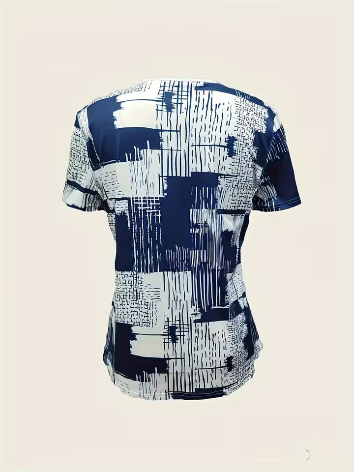 Rosettan - Elegant V-Neck Short Sleeve T-Shirt