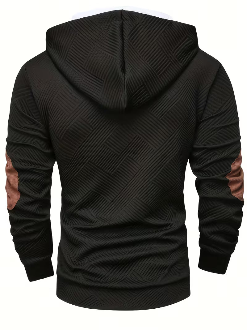 Bertax - Textured Hooded Sweatshirt with Contrast Elbow Patches