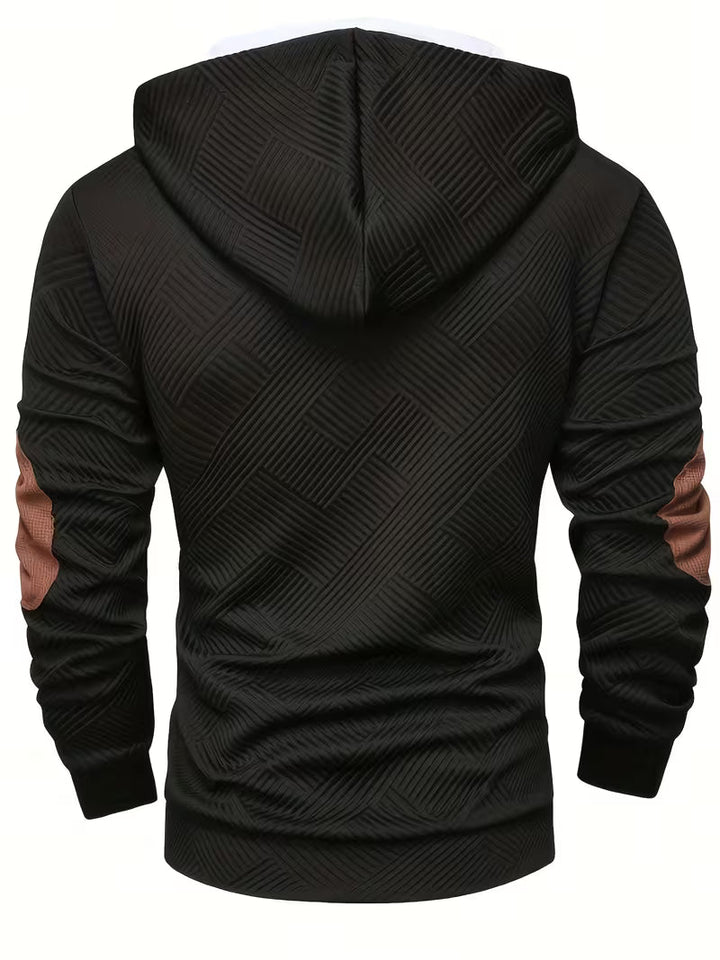 Bertax - Textured Hooded Sweatshirt with Contrast Elbow Patches