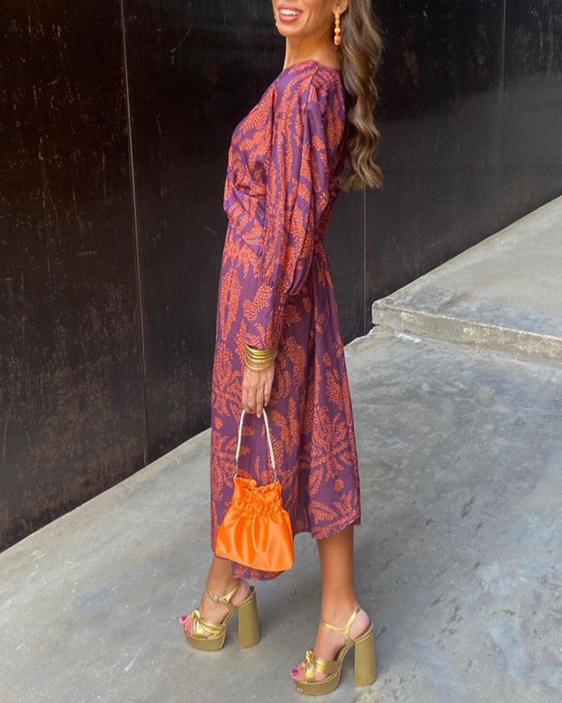 Dineke - Elegant Long Sleeve Floral Print Dress