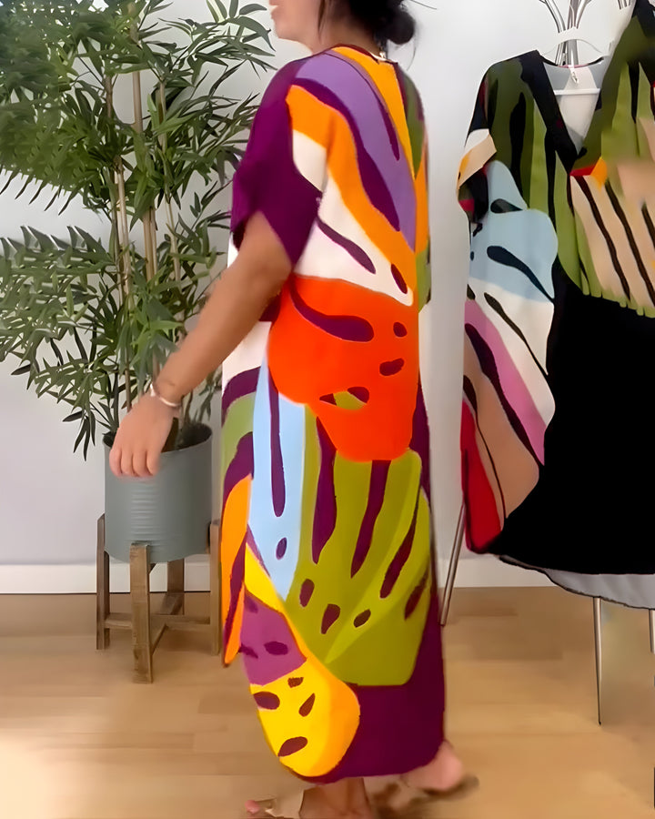 Ailsa - Casual Colorful Leaf Print Dress